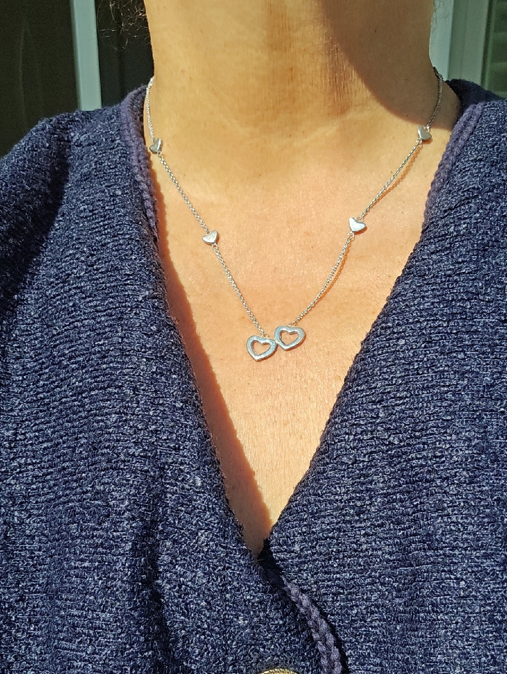 Tiffany & Co. Silver Double Heart Necklace with Small Heart Accents